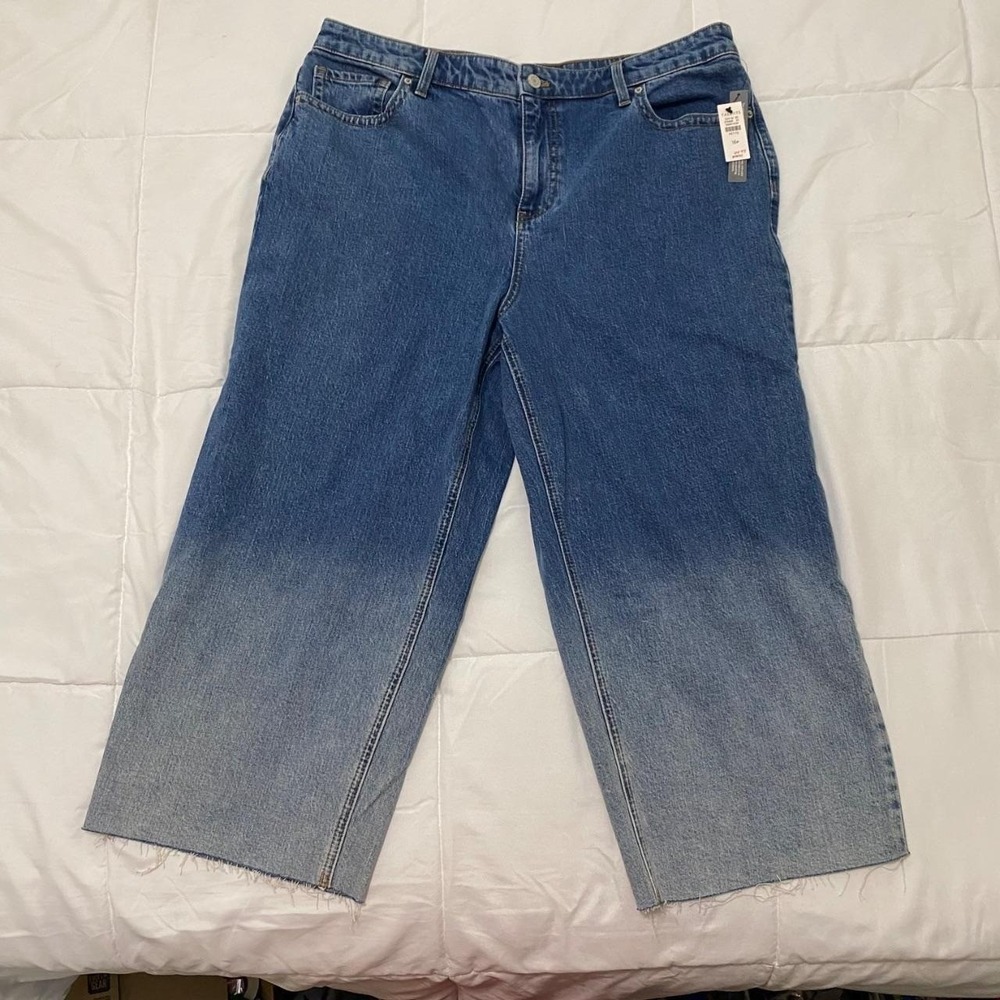 Talbots High Waist Wide Leg Cropped Ombré Blue Jeans‎ Women Size 16P